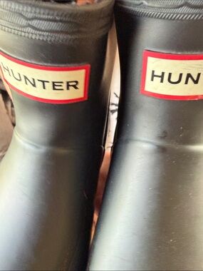 Hunter Black Rain Boots with Red-Trim Logo